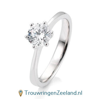 Verlovingsring witgoud 6 punt zetting met 1,50 ct diamant standaard in 14 of 18 karaat 