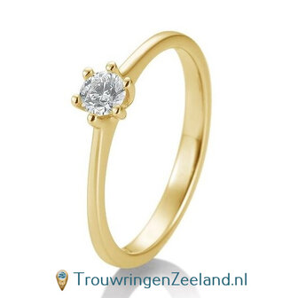 Verlovingsring geelgoud 6 punt zetting met 0,25 ct diamant standaard in 14 of 18 karaat 