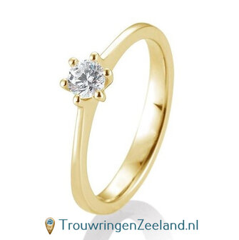 Verlovingsring geelgoud 6 punt zetting met 0,30 ct diamant standaard in 14 of 18 karaat 