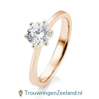 Verlovingsring ros&eacute;goud 6 punt zetting met 1,50 ct diamant standaard in 14 of 18 karaat 