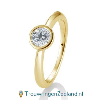 Verlovingsring geelgoud met ronde zetting en 0,60 ct diamant in 14 of 18 karaat 