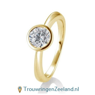 Verlovingsring geelgoud met ronde zetting en 1,00 ct diamant in 14 of 18 karaat 