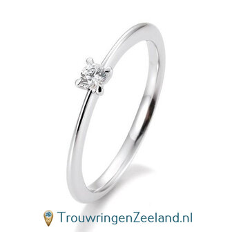 Verlovingsring witgoud 4 punt zetting met 0,10 ct diamant standaard in 14 of 18 karaat 