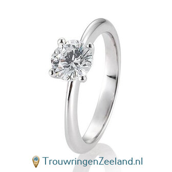 Verlovingsring witgoud 4 punt zetting met 1,50 ct diamant standaard in 14 of 18 karaat 