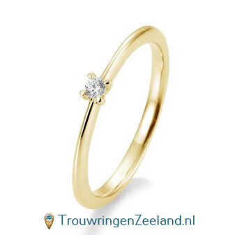 Verlovingsring geelgoud 4 punt zetting met 0,05 ct diamant standaard in 14 of 18 karaat 