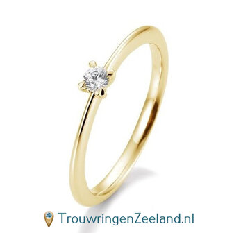 Verlovingsring geelgoud 4 punt zetting met 0,10 ct diamant standaard in 14 of 18 karaat 