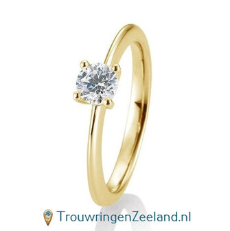 Verlovingsring geelgoud 4 punt zetting met 0,50 ct diamant standaard in 14 of 18 karaat 