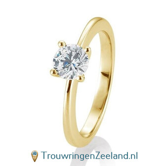 Verlovingsring geelgoud 4 punt zetting met 0,80 ct diamant standaard in 14 of 18 karaat 