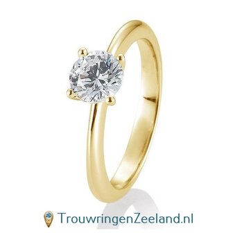 Verlovingsring geelgoud 4 punt zetting met 1,00 ct diamant standaard in 14 of 18 karaat 