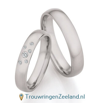 Trouwringen in palladium 500/950 met 6 diamanten vrij geplaatst