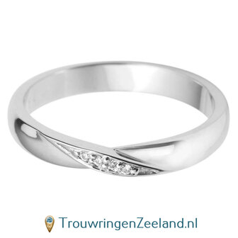 Aanschuifring in 9/18 karaat witgoud of platina 950 in Twist-vorm met 3 diamanten