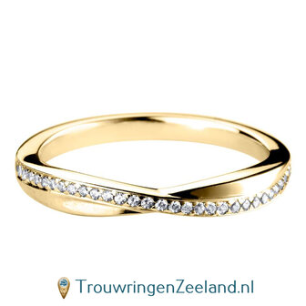 Aanschuifring in 9/18 karaat geelgoud Twist-vorm met 33 diamanten golvend briljant geslepen