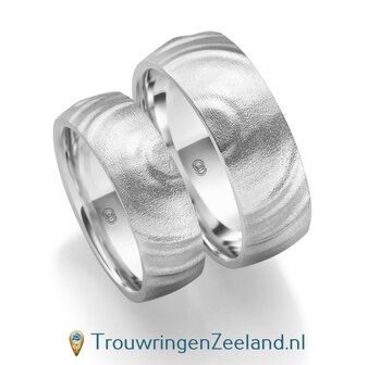 Trouwringen met geluidsgolven &quot;Zweiklang&quot; in witgoud breed zonder diamanten