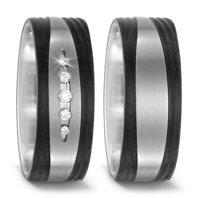 Trouwringen in Carbon en Titanium met diamant(en) per paar