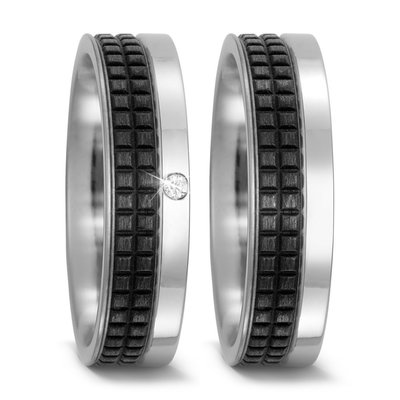 Trouwringen in Carbon en Titanium met diamant(en) per paar