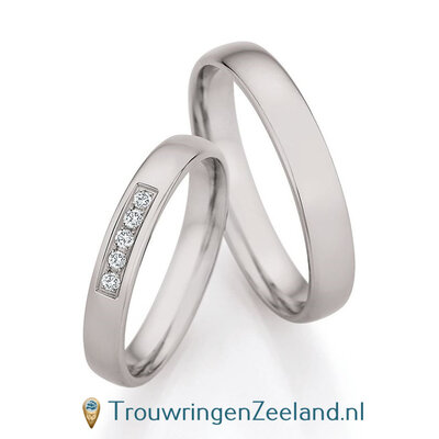 Trouwringen in palladium 500/950 met 5 diamanten in een kanaalzetting