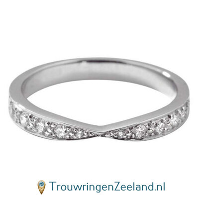 Aanschuifring in 9/18 karaat witgoud of platina 950 in Twist-vorm met 10 diamanten