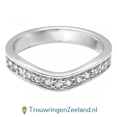 Aanschuifring in 9/18 karaat witgoud of platina 950 in U-vorm met 15 diamanten