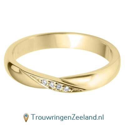 Aanschuifring in 9/18 karaat geelgoud in Twist-vorm met 3 diamanten