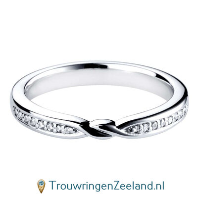 Aanschuifring in 9/18 karaat witgoud of platina 950 Twist-vorm met 8 diamanten aan weerszijden briljant geslepen