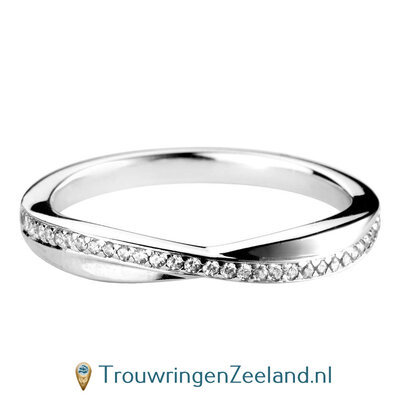 Aanschuifring in 9/18 karaat witgoud of platina 950 Twist-vorm met 33 diamanten golvend briljant geslepen