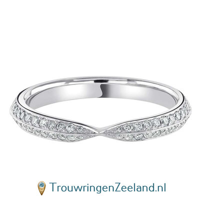 Aanschuifring in 9/18 karaat witgoud of platina 950 Twist-vorm met 52 diamanten in 2 rijen gezet briljant geslepen