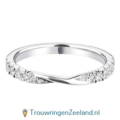 Aanschuifring in 9/18 karaat witgoud of platina 950 Twist-vorm met 14 diamanten briljant geslepen