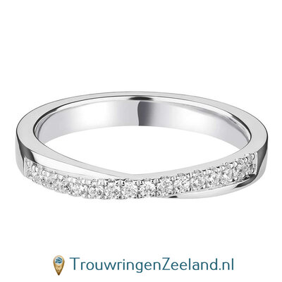 Aanschuifring in 9/18 karaat witgoud of platina 950 Twist-vorm met 16 diamanten schuin gezet briljant geslepen