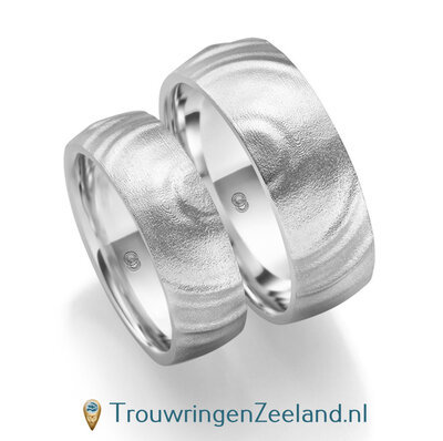 Trouwringen met geluidsgolven "Zweiklang" in witgoud breed zonder diamanten